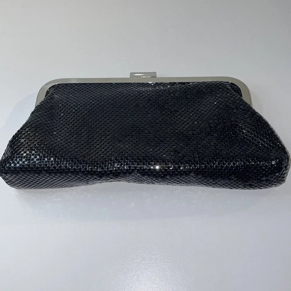 Jessica McClintock Bow Purse Black Metal Mesh Clutch Evening Bag W/ Strap‎ AL4